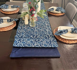 Indigo blue block print table Runner, Hand Block Floral Print napkins set, Dining Table  Decor, Handmade gifts for home