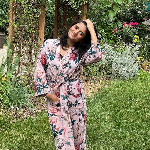 Cotton Kimono Robe,Block Floral Printed Robes,Kimono For Women,Night Wear Dress, Gift Bride Robe,Bathrobe Kimono, Gift for her