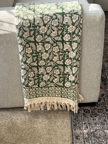 Black floral throw blanket Neutral Home Decor, Hand block printed throw blanket Queen/ King Size Bed Throw Housewarming gift for friend