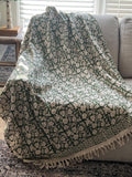 Black floral throw blanket Neutral Home Decor, Hand block printed throw blanket Queen/ King Size Bed Throw Housewarming gift for friend