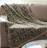 Black floral throw blanket Neutral Home Decor, Hand block printed throw blanket Queen/ King Size Bed Throw Housewarming gift for friend