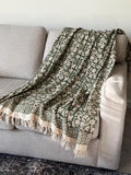 Black floral throw blanket Neutral Home Decor, Hand block printed throw blanket Queen/ King Size Bed Throw Housewarming gift for friend