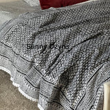 Handmade Black & White Kantha Quilt Indian CottonThrow Blanket Boho Bedding Geometric Stitch Quilt Reversible Bedspread Soft Kantha Coverlet
