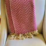 Pink throw blanket with tassels, Cotton Pink Throw,Reprocessed Throw blanket,Outdoor Blanket,Gift for daughter,Hot Pink Chevron stripes