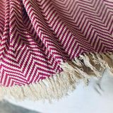 Pink throw blanket with tassels, Cotton Pink Throw,Reprocessed Throw blanket,Outdoor Blanket,Gift for daughter,Hot Pink Chevron stripes