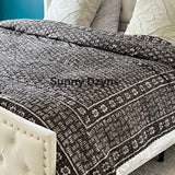Vintage Brown Kantha Quilt Cotton Bedding, Block Print Bedcover Handmade Queen Kantha Bedspread, Kantha Blanket, Gift for Mom on Mother' day
