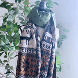 Himalayan Yak Wool Scarf, Green Reindeer Christmas Scarf/Wrap/Shaw, Cozy Warm Christmas Scarf Reindeer
