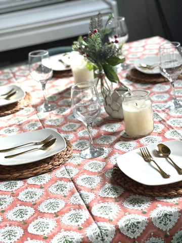Rust block print tablecloth in cotton Rectangular tablecloth for farmhouse decor, Wedding party, Housewarming b day gift for Sister/bestie