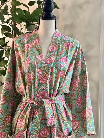 Pure boho kimono robe for women in cotton floral print Night gown for summers dressing gown for ladies gift for wife ,gift for girlfriend