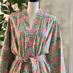 Pure boho kimono robe for women in cotton floral print Night gown for summers dressing gown for ladies gift for wife ,gift for girlfriend