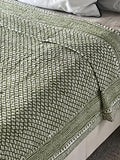 King Size Reversible Kantha Oversize Throw Pure Cotton Bedding Handmade Bedcover, Elegant Spring Pastel Green White Floral,  Unique gfit