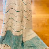 Handmade Gift, Throw Blanket, Teal Blue Throw Blanket With Tassels, Woven Blanket For Living room, Boho Blanket Throw, Home Decor, Gift