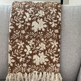 floral throw blanket with tassels Home Decor  Hand block printed handmade throw, Queen/King Size Bed Throw Housewarming gift