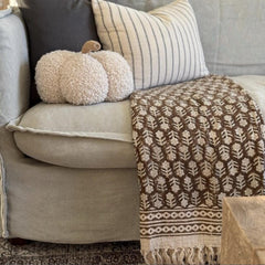 Dark brown boho throw blanket couch Vintage inspiration handmade block print  floral blanket sofa throw bedroom home decor handmade gift