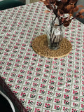 Red and green India blockprint tablecloth, Christmas Table cover, Rectangle tablecloth, Holiday table Scape