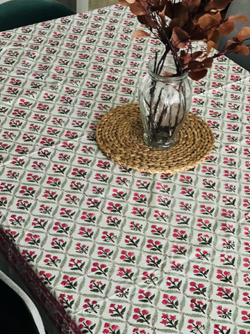 Red and green India blockprint tablecloth, Christmas Table cover, Rectangle tablecloth, Holiday table Scape