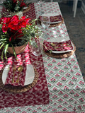 Red and green India blockprint tablecloth, Christmas Table cover, Rectangle tablecloth, Holiday table Scape