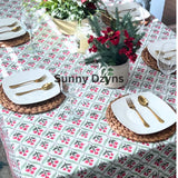Red and green India blockprint tablecloth, Christmas Table cover, Rectangle tablecloth, Holiday table Scape