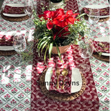 Red and green India blockprint tablecloth, Christmas Table cover, Rectangle tablecloth, Holiday table Scape