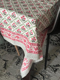 Red and green India blockprint tablecloth, Christmas Table cover, Rectangle tablecloth, Holiday table Scape