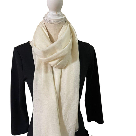 Cashmere Scarf, Natural Solid Ivory, Handmade  Nepal Scarf, Super Soft Travel Wrap, Gift For Him/Her