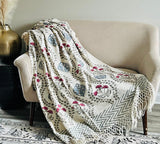 Designer blanket Red Floral Cotton bed Throw Blanket Couch Handmade Throw Home Decor Sofa throw Hand Loomed Unique Handmade gift