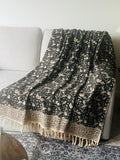 Block print throw blanket with tassels Handmade throw blanket couch sofa throw boho blanket for bedroom decor Mothers day gift
