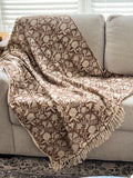 Brown floral throw blanket with tassels Boho home decor Hand block print sofa throw handmade throw for boho bed room decor Housewarming gift