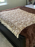 Brown floral throw blanket with tassels Boho home decor Hand block print sofa throw handmade throw for boho bed room decor Housewarming gift