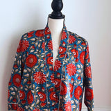 Pure Cotton robe, Indian Block printed House Robe Summer Kimono, red and Blue Floral Beach Coverup/Comfy Maternity wear, Gift for her