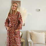 Pure Cotton robe, Indian Block printed House Robe Summer Kimono, red and Blue Floral Beach Coverup/Comfy Maternity wear, Gift for her
