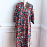 Pure Cotton robe, Indian Block printed House Robe Summer Kimono, red and Blue Floral Beach Coverup/Comfy Maternity wear, Gift for her