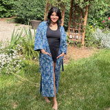 Indigo Cotton kimono robe, Summer cotton Kimono robe, Block print Summer beachwear, Birthday gift for girl friend, Gift for her