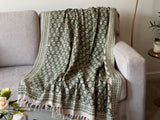 Spring Green blanket, Handmade blanket couch Sofa throw bedroom decor, Hand block print blanket Mother's day gift for mom