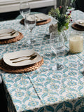 Blue Indian Hand Block Floral Printed Cotton Table Cover, Table Top, French Tablecloth, Wedding Home Decor, Gift for Home