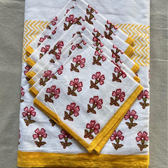 Yellow Floral block print tablecloth, Rectangle tablecloth, Table cover, Cotton tablecloth, New home gift for her