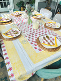 Yellow Floral block print tablecloth, Rectangle tablecloth, Table cover, Cotton tablecloth, New home gift for her