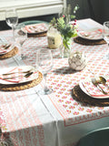 Yellow Floral block print tablecloth, Rectangle tablecloth, Table cover, Cotton tablecloth, New home gift for her