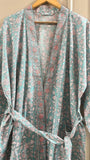 Blue Cotton Kimono Robe Dressing Gown, Hand Block Print Bridesmaid Robe, Summer Nightwear, One Size, Birthday gift for her