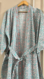 Blue Cotton Kimono Robe Dressing Gown, Hand Block Print Bridesmaid Robe, Summer Nightwear, One Size, Birthday gift for her