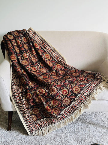 Floral throw blanket Hand block printed throw blanket Cotton throw blanket couch Sofa/bed throw for home decor and bedroom Housewarming gift