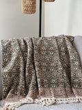 Brown throw blanket couch  Hand block print throw, Boho home decor, King/Queen Woven bedding for bedroom Housewarming gift for her