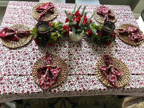 India block print tablecloth Cotton floral dining table decor, High quality runner with napkins and table mats set Gift for sister mom
