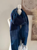 Blue AND NAVY Yak Wool TIBET Scarf, Himalayan hand loomed Shawl, Large warm scarf, Hippie Boho soft Shawl, Meditation shawl