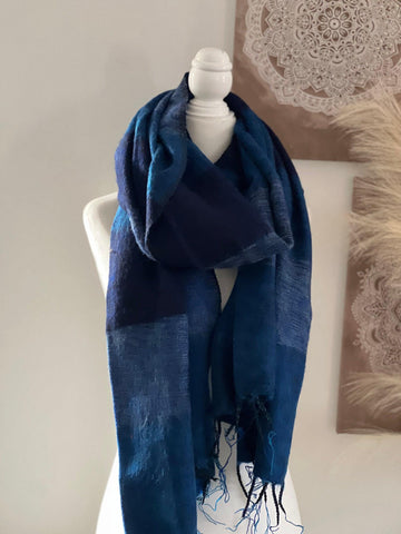 Blue AND NAVY Yak Wool TIBET Scarf, Himalayan hand loomed Shawl, Large warm scarf, Hippie Boho soft Shawl, Meditation shawl
