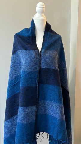 Blue AND NAVY Yak Wool TIBET Scarf, Himalayan hand loomed Shawl, Large warm scarf, Hippie Boho soft Shawl, Meditation shawl