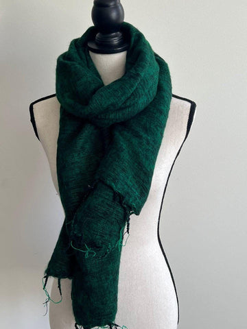 GREEN Yak Wool Nepalese Scarf, Himalayan hand loomed Shawl, Large warm scarf, Hippie Boho soft Shawl, Meditation shawl