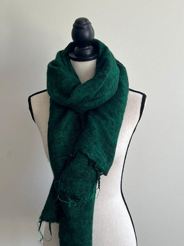 GREEN Yak Wool Nepalese Scarf, Himalayan hand loomed Shawl, Large warm scarf, Hippie Boho soft Shawl, Meditation shawl