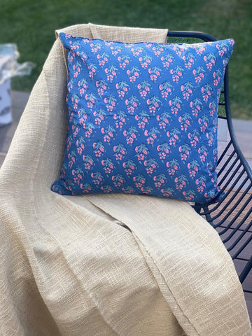 Blue Throw Pillow in  20x20, Hand Block Print Pillow Case for Sofa, Decorative Pillow, Pillow Case for Couch, Bed, Spring Summer Decor