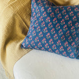 Blue Throw Pillow in  20x20, Hand Block Print Pillow Case for Sofa, Decorative Pillow, Pillow Case for Couch, Bed, Spring Summer Decor